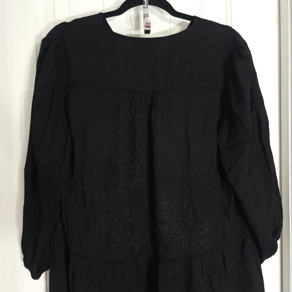 Nation Ltd Womens Dress Liza Black Leopard Animal Trapeze Mini Tiered Ruffle M - Picture 11 of 13